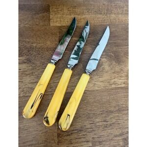 Vintage Butter Yellow Handled Steak Knives Set Mappin & Webb Sheffield England